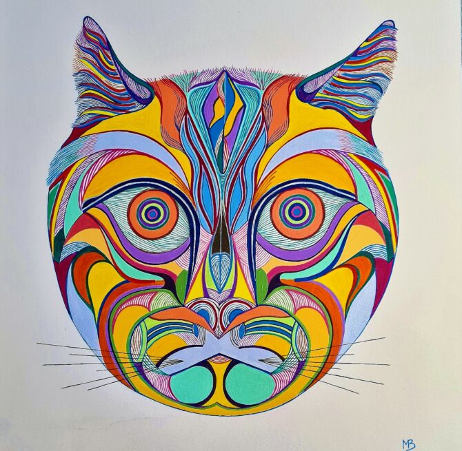 art-monik Le chat acrylique naïf
